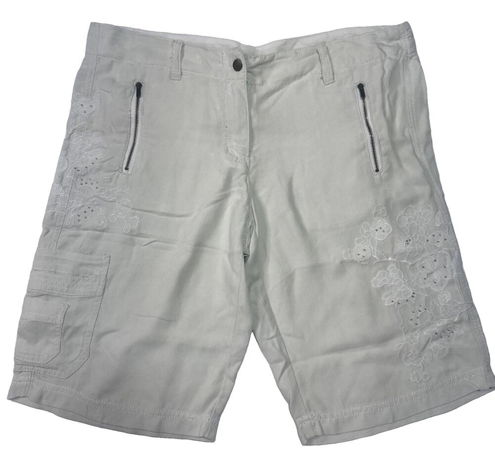 DA-NANG Surplus Indochine Ivory 100% Silk Floral Embroidered Cargo Shorts Medium